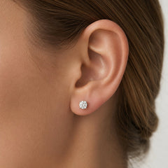 Sterling Silver Round Cubic Zirconia Solitaire Stud Earrings