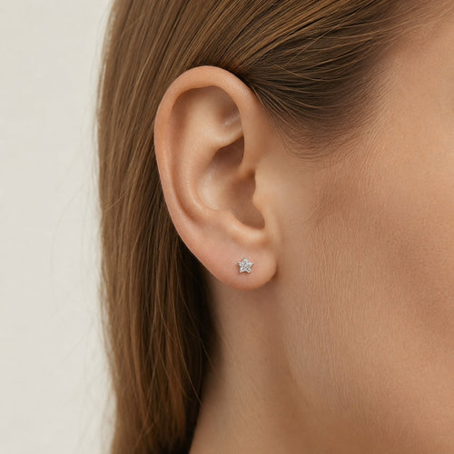 Sterling Silver Cubic Zirconia Star Stud Earrings