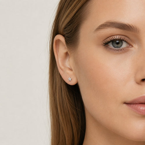 Sterling Silver Cubic Zirconia Star Stud Earrings