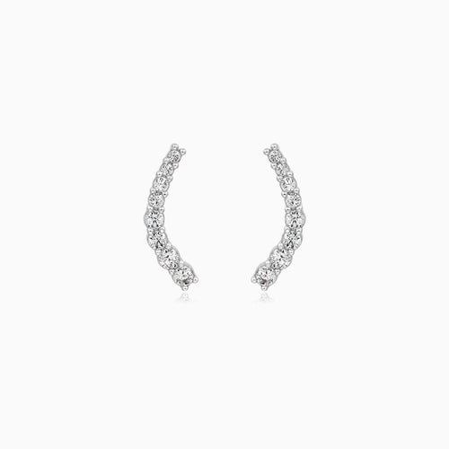 Sterling Silver Curved Cubic Zirconia Stud Earrings