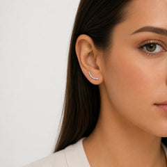 Sterling Silver Curved Cubic Zirconia Stud Earrings