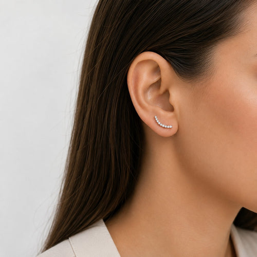 Sterling Silver Curved Cubic Zirconia Stud Earrings