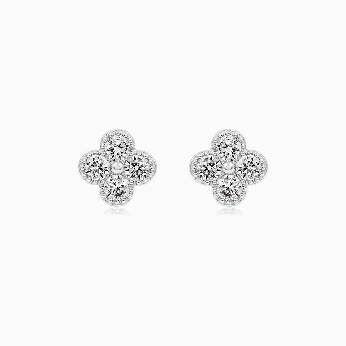 Sterling Silver Clover Cubic Zirconia Stud Earrings