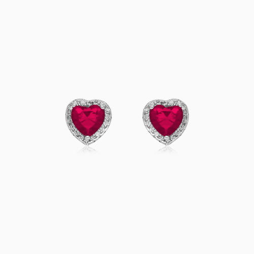 Sterling Silver Heart Ruby Halo Stud Earrings