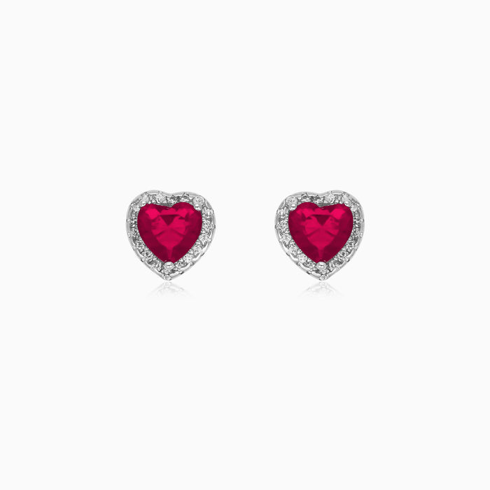 Sterling Silver Heart Ruby Halo Stud Earrings