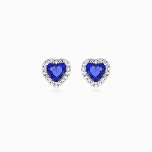 Sterling Silver Heart Sapphire Halo Stud Earrings