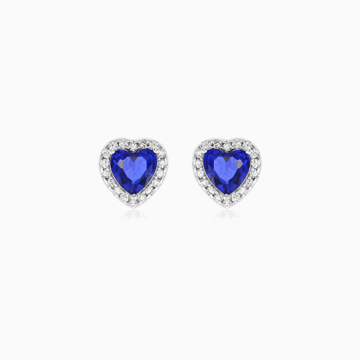 Sterling Silver Heart Sapphire Halo Stud Earrings