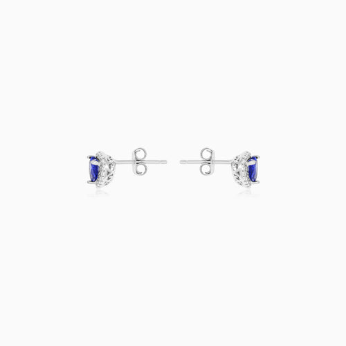 Sterling Silver Heart Sapphire Halo Stud Earrings