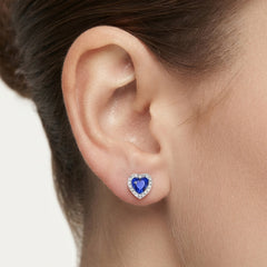 Sterling Silver Heart Sapphire Halo Stud Earrings