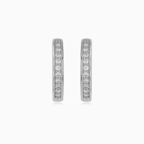 Sterling Silver Pavé Zirconia Hoop Earrings