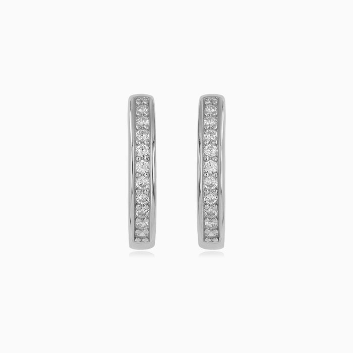 Sterling Silver Pavé Zirconia Hoop Earrings