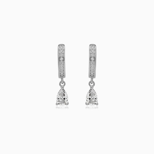 Sterling Silver Pear Zirconia Drop Hoop Earrings