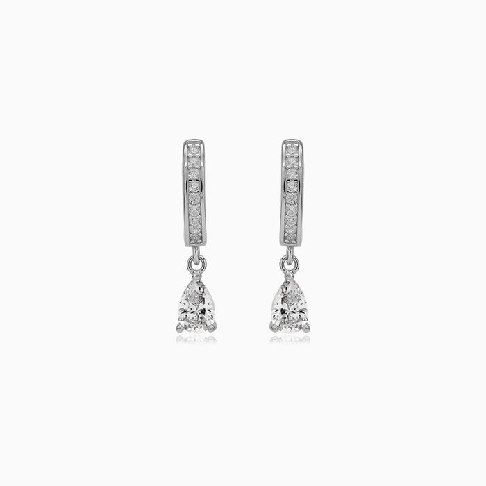 Sterling Silver Pear Zirconia Drop Hoop Earrings
