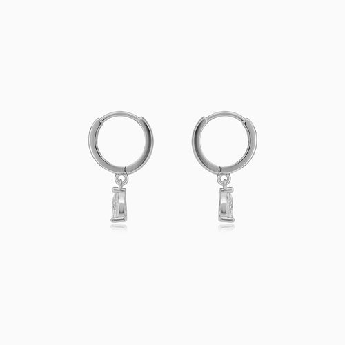 Sterling Silver Pear Zirconia Drop Hoop Earrings