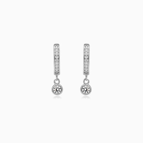 Sterling Silver Bezel Zirconia Drop Earrings