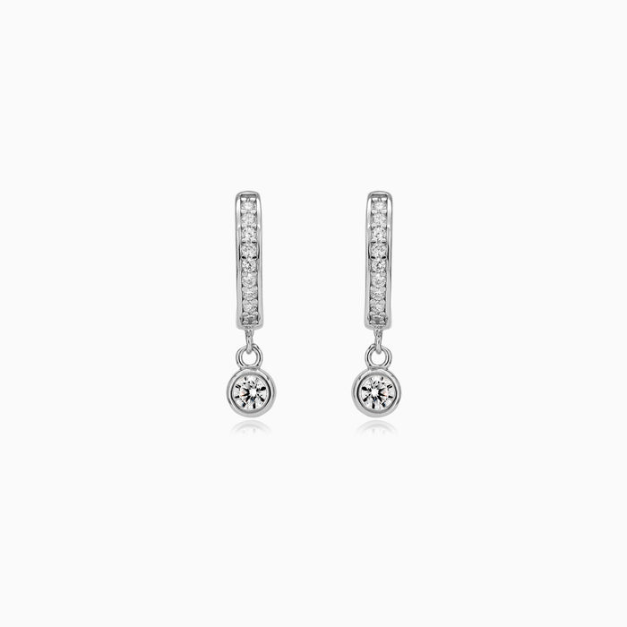 Sterling Silver Bezel Zirconia Drop Earrings