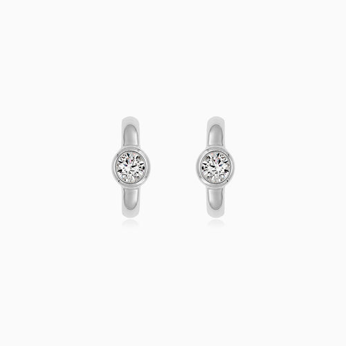 Sterling Silver Bezel Set Hoop Earrings