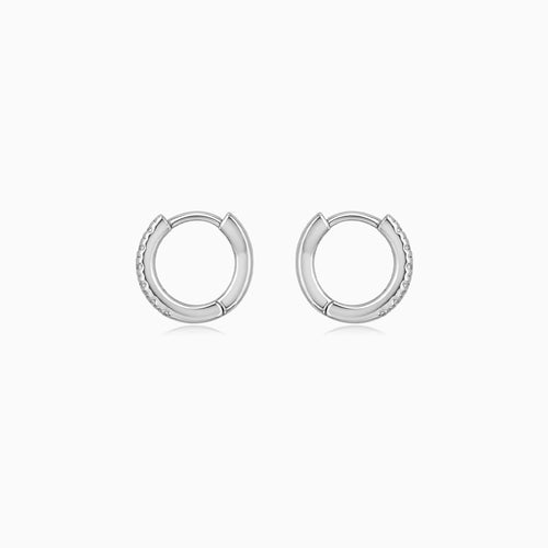 Sterling Silver Pavé Huggie Hoop Earrings