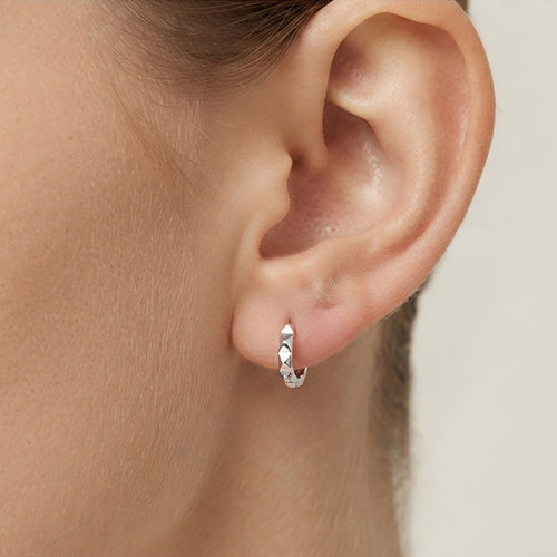 Sterling Silver Geometric Huggie Earrings