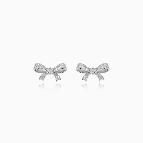 Sterling Silver Cubic Zirconia Bow Stud Earrings