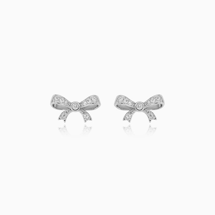 Sterling Silver Cubic Zirconia Bow Stud Earrings