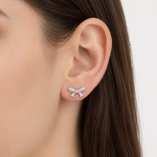 Sterling Silver Cubic Zirconia Bow Stud Earrings