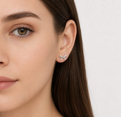 Sterling Silver Cubic Zirconia Bow Stud Earrings