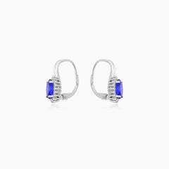 Oval Sapphire Drop Earrings in Sterling Silver