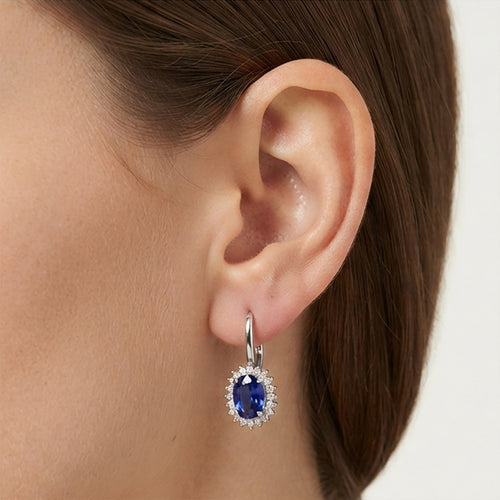 Oval Sapphire Drop Earrings in Sterling Silver