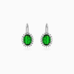 Sterling Silver Emerald Halo Earrings