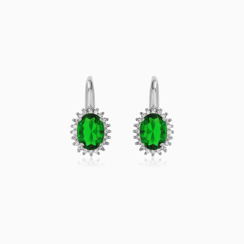 Sterling Silver Emerald Halo Earrings