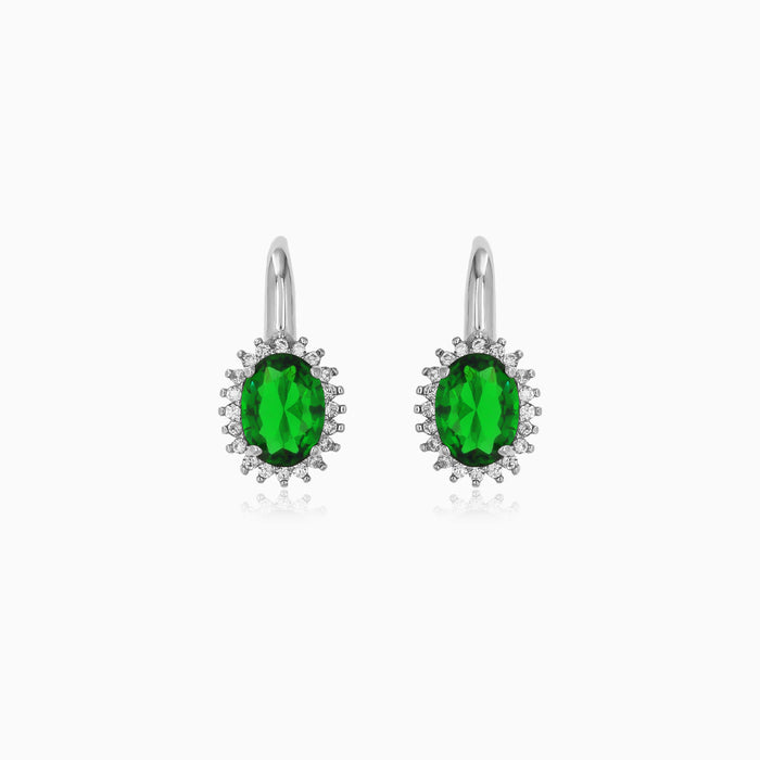Sterling Silver Emerald Halo Earrings