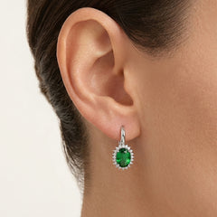 Sterling Silver Emerald Halo Earrings