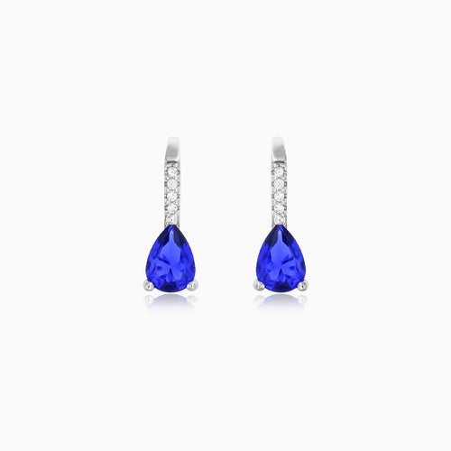 Sterling Silver Pear Sapphire Drop Earrings