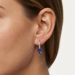 Sterling Silver Pear Sapphire Drop Earrings
