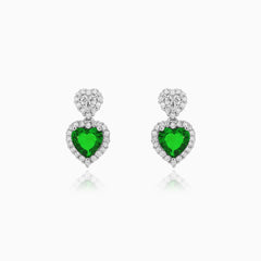 Sterling Silver Emerald Heart Dangling Earrings