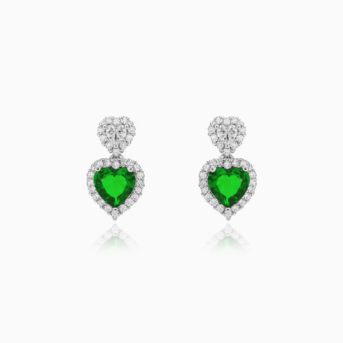 Sterling Silver Emerald Heart Dangling Earrings