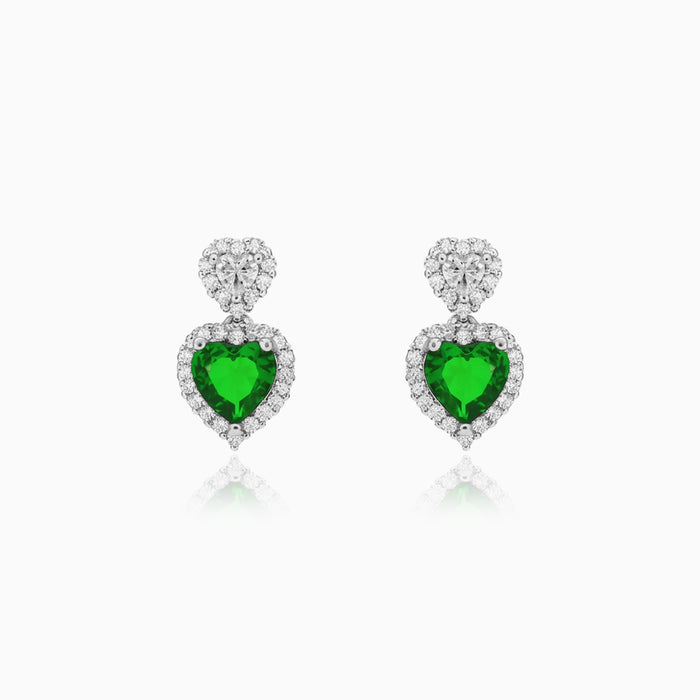 Sterling Silver Emerald Heart Dangling Earrings