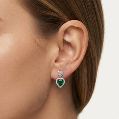 Sterling Silver Emerald Heart Dangling Earrings
