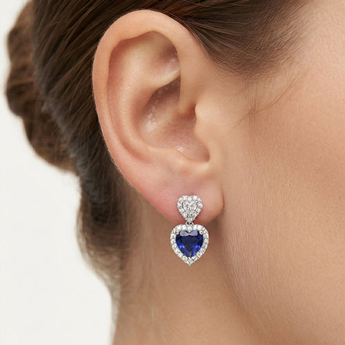 Sterling Silver Heart Sapphire Earrings