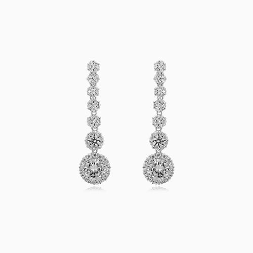 Sterling Silver Halo Drop Earrings