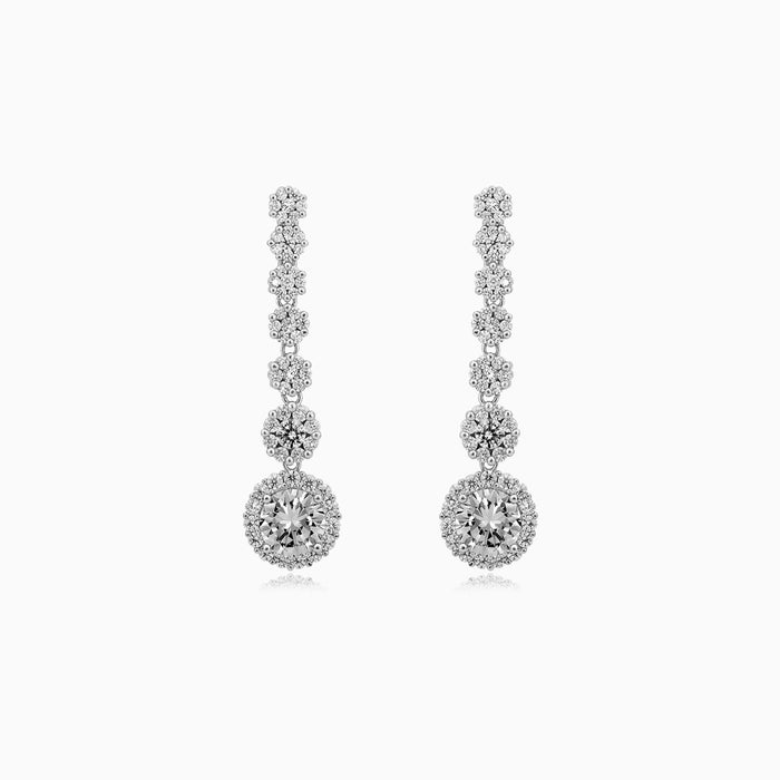 Sterling Silver Halo Drop Earrings