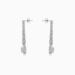 Sterling Silver Halo Drop Earrings