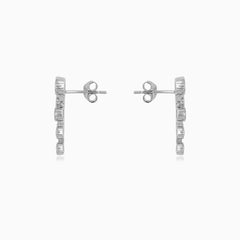 Sterling Silver Curved CZ Stud Earrings