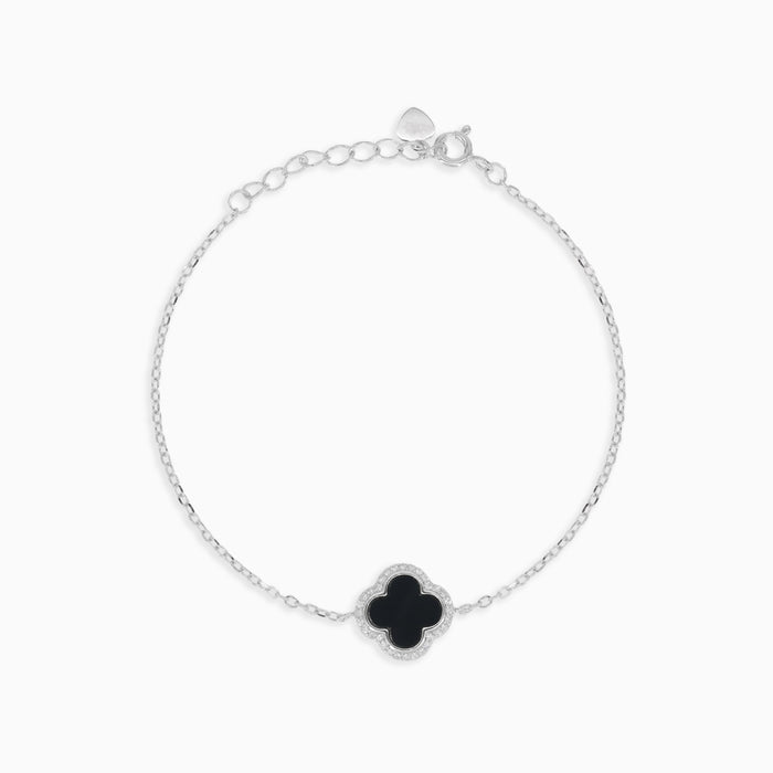 Pulsera de trébol con ónix en plata de ley
