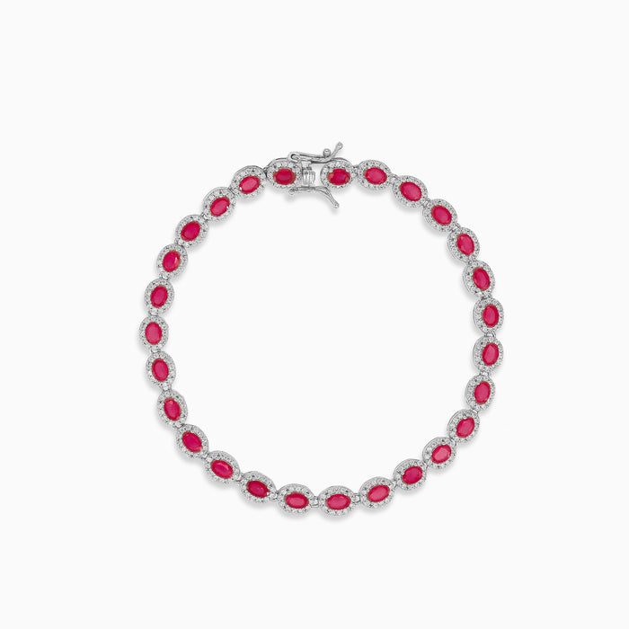 Halo silver bracelet with ruby