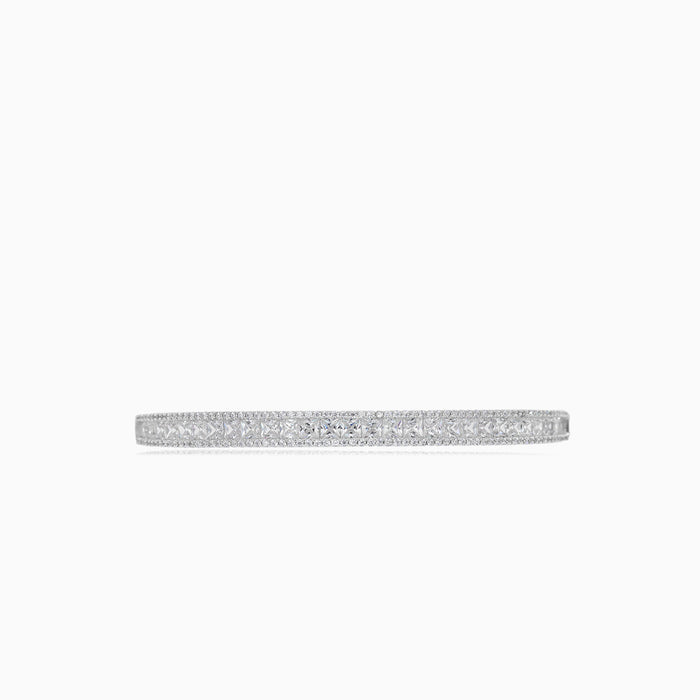 Round and princess cut cubic zirconia silver cuff bracelet