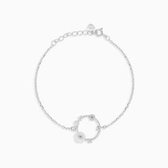Sterling silver chain bracelet with round and flower pearl