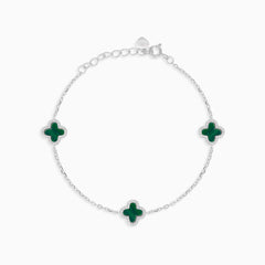 Bracelet en argent sterling avec trèfles en agate verte