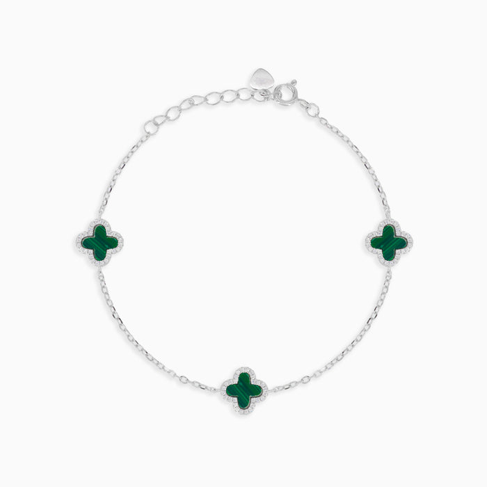 Bracelet en argent sterling avec trèfles en agate verte